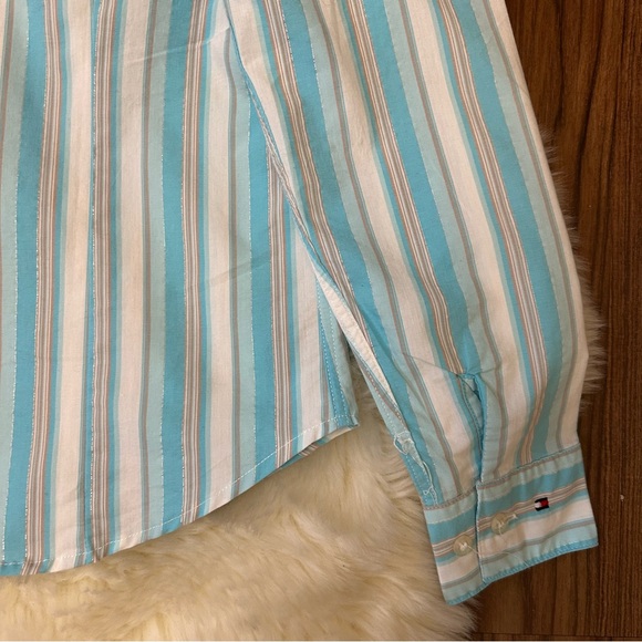 Tommy Hilfiger Button Down Striped Shirt Size  Medium Blue and White - Picture 7 of 8